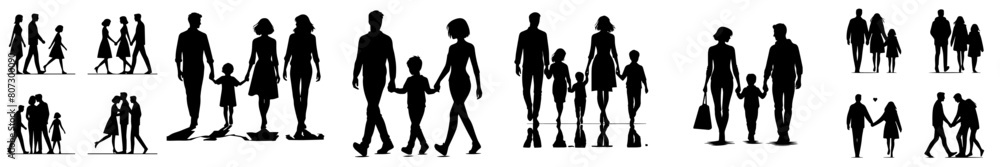 collection of happy family silhouettes