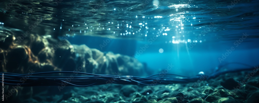 Closeup of an underwater communication cable at a coastal facility, emphasizing the cable s texture and the highsecurity measures in place Closeup of an underwater communication cable at a coastal facility, emphasizing the cable s texture and the highsecurity measures in place