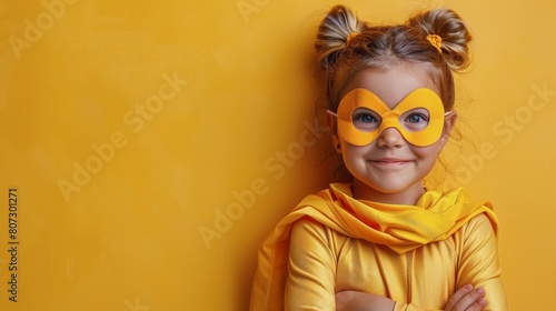 Little Girl Wearing Yellow Mask and Cape