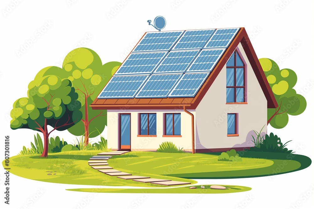 Naklejka premium Modern Eco-Friendly House With Solar Panels