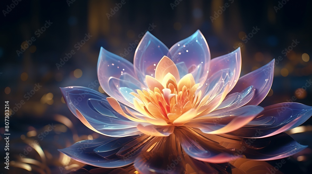 A radiant neon flower illuminating a digital universe, its petals swirling with iridescent colors