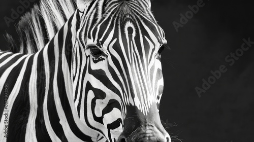 black and white photography of zebra  close up  high contrast  highly detailed  photorealistic 
