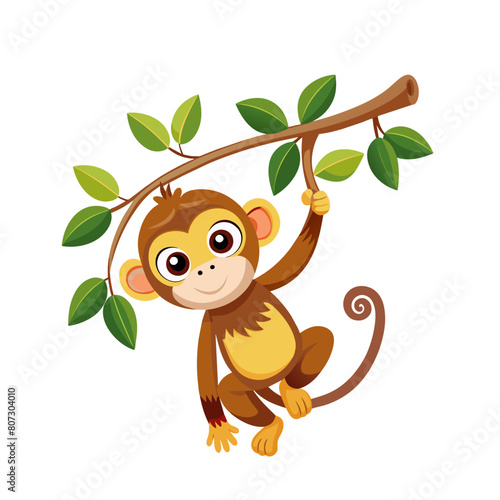 Cute baby monkey hanging on tree