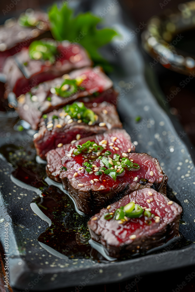 close up of fatty rare wagyu/kobe steak steak cut up close up of fatty rare wagyu/kobe steak steak cut up