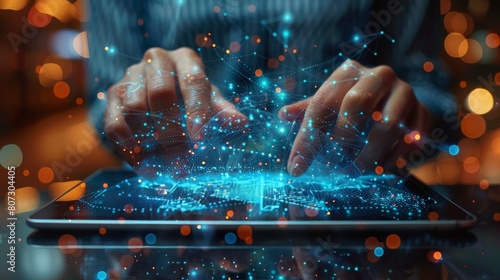 Person Using Tablet With Glowing Screen