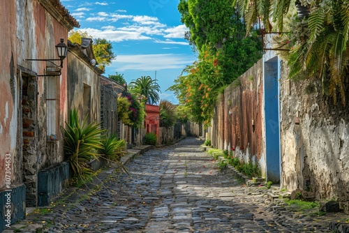 Romantic Alleyways - Blue Sky and Antique Architecture on Cobbled Streets photo