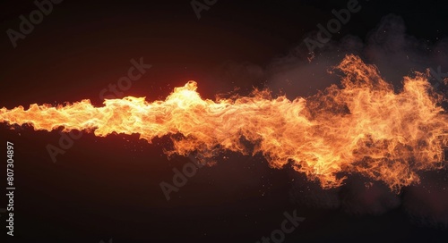 Realistic Flamethrower Animation: Explosive Streams of Black Smoke and Flames on Hot Background - photo