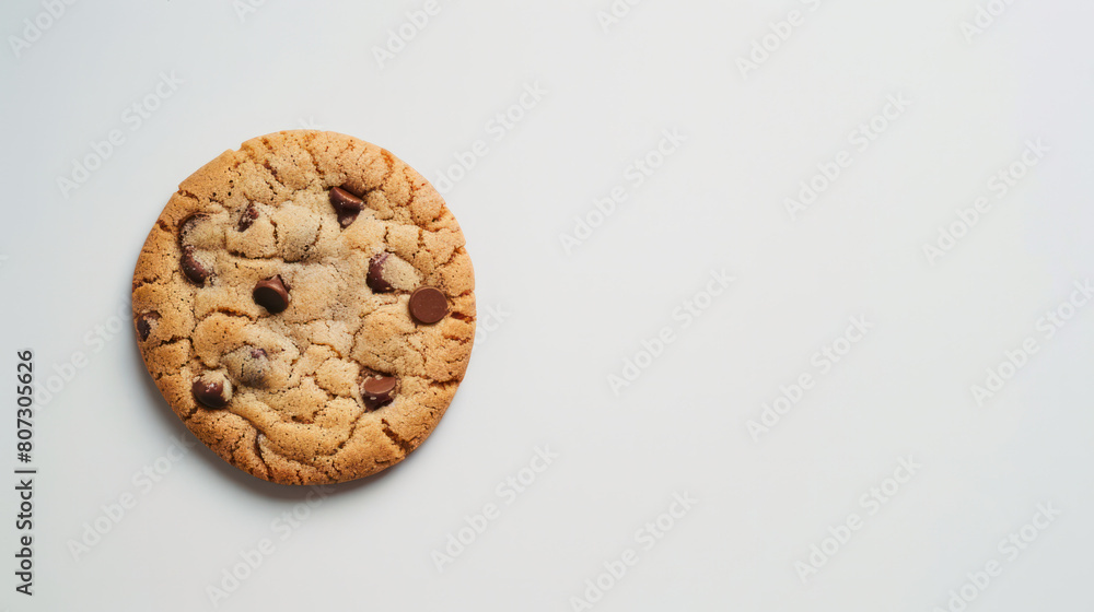 A single chocolate chip cookie placed on a plain white background A single chocolate chip cookie placed on a plain white background