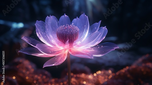 A resplendent neon flower glowing in a surreal void, emanating a serene, artificial radiance © ASLAM515