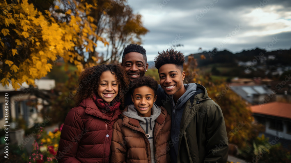 Happy Family of Four Enjoying a Beautiful Autumn Day Outdoors Happy Family of Four Enjoying a Beautiful Autumn Day Outdoors