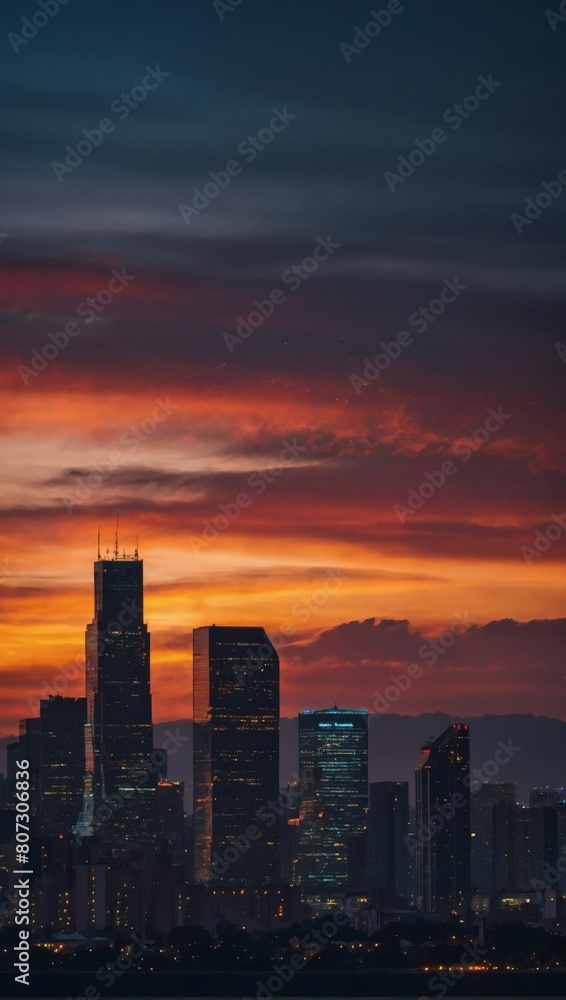 City Dusk, Captivating Sunset Descends Upon the Urban Horizon