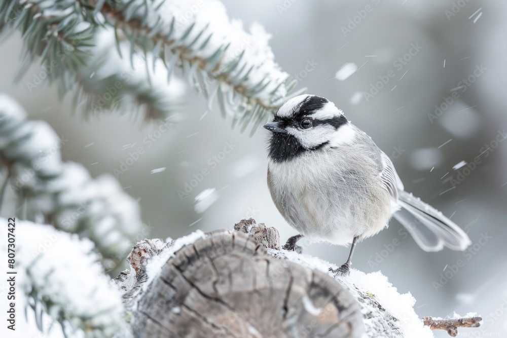 Mountain Chickadee in Winter: A Beautiful Avian Feathery Friend in Central Colorado Mountain Chickadee in Winter: A Beautiful Avian Feathery Friend in Central Colorado