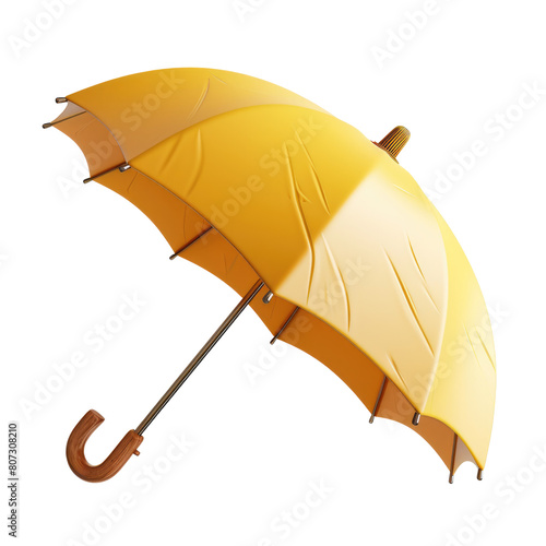Yellow rain umbrella icon 3D render isolated on white, transparent background PNG