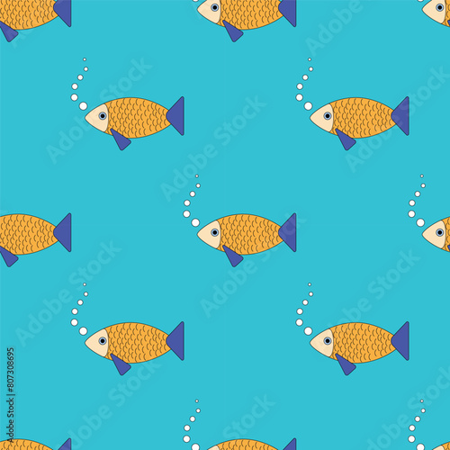 seamless pattern of fish on a blue background