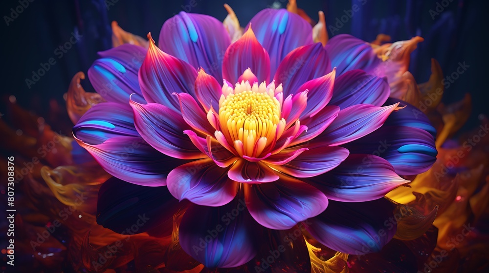 A surreal neon flower radiating a kaleidoscope of vivid colors.