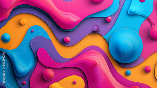 Vibrant Abstract Background with Colorful Waves and 3D Spheres