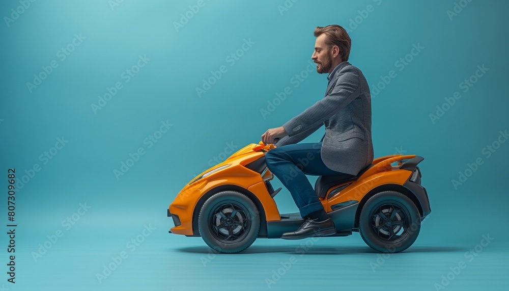 Fototapeta premium Man riding modern orange quad bike