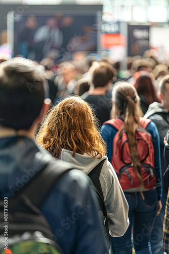 Crowd of anonymous people at a trade fair 