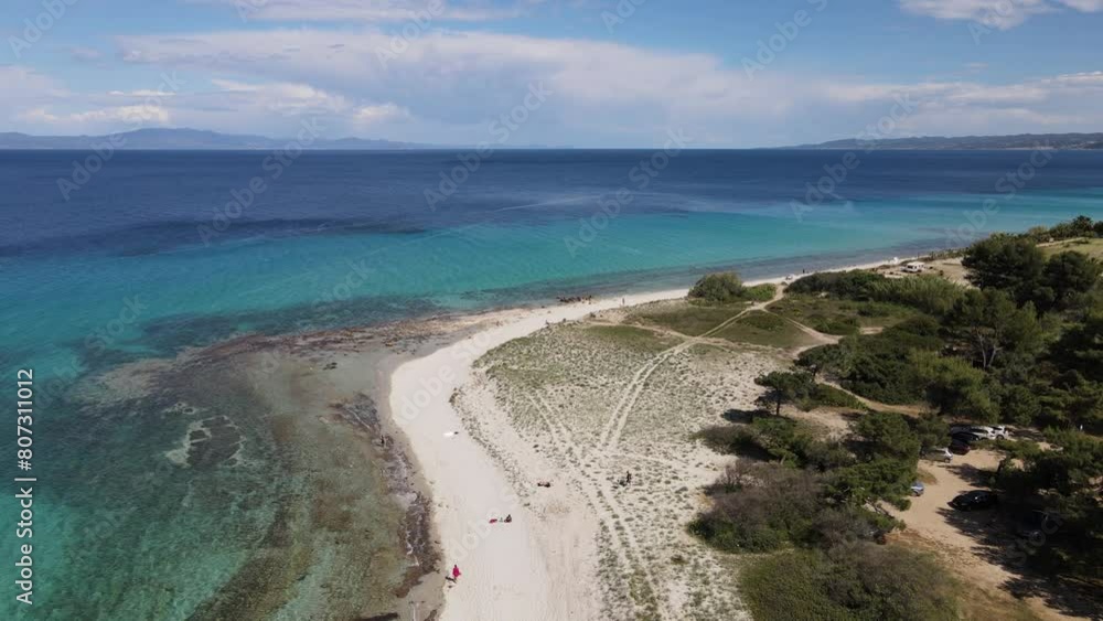 Aerial drone view on beach and sea in Afytos greece holiday and vacation concept Aerial drone view on beach and sea in Afytos greece holiday and vacation concept