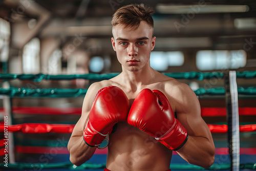 Strong boxer in boxing gloves training in the gym © Alina