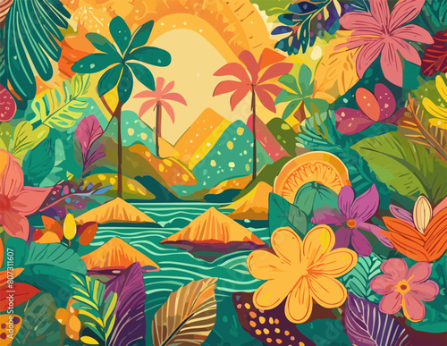 Tropical landscape with palms
