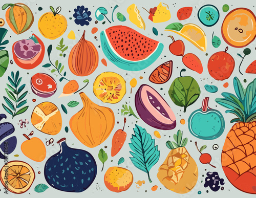 seamless pattern with hand drawn fruits