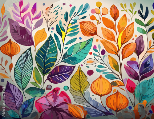 seamless pattern with summer and autumn leaves