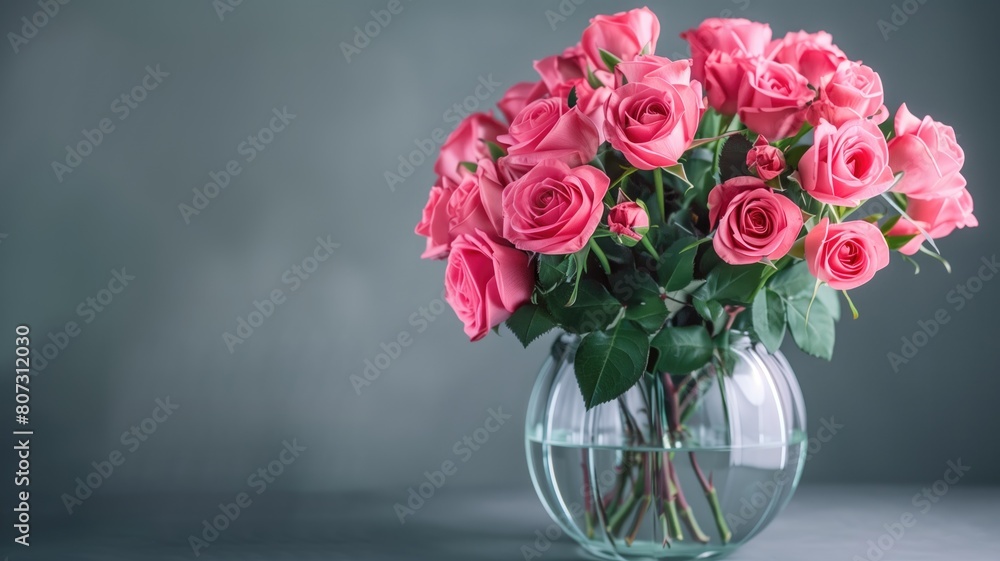 Fototapeta premium Fresh pink roses in a clear vase