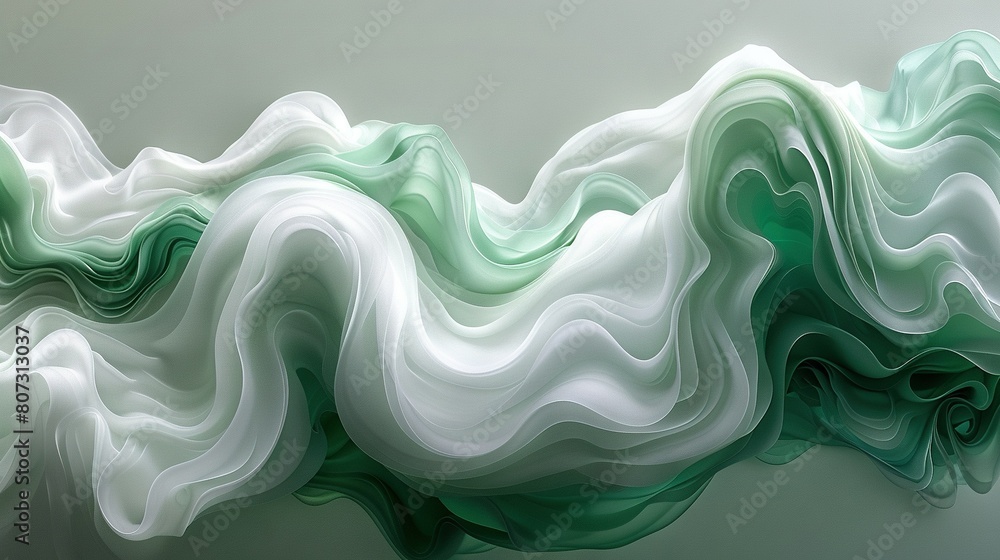 A white-green canvas with a green-white swirl on its right side A white-green canvas with a green-white swirl on its right side