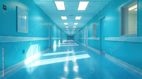  A hallway with vivid blue walls, reflecting mirrors, and a beacon at its terminus