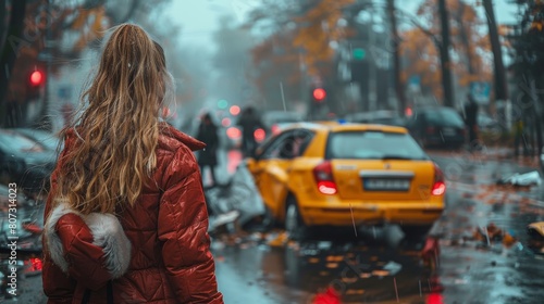 Woman Walking Down a Street With a Backpack