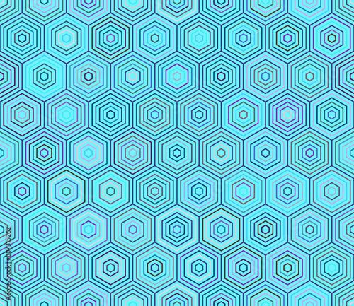 Mosaic hexagon shapes background. Simple stacked hexagons. Hexagonal cells. Multiple tones color palette. Seamless pattern. Tileable vector illustration.