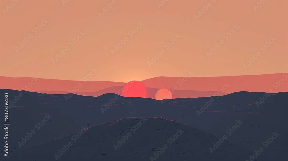 Desert Planet with Twin Suns Landscape Generative AI