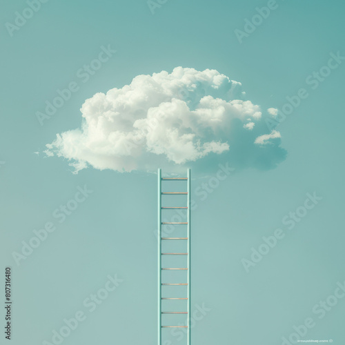 Step ladder extending towards a cloud formation resembling a ladder  illustrating growth and development opportunities