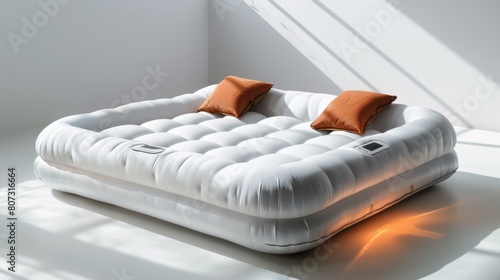 Innovative portrait shot of an app-controlled inflatable air mattress, perfect for guest accommodations with tech-savvy features