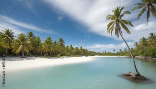 A tranquil lagoon surrounded by swaying palm trees