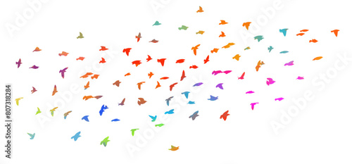 A flock of colored birds. Not AI, Free birds abstraction . Vector illustration