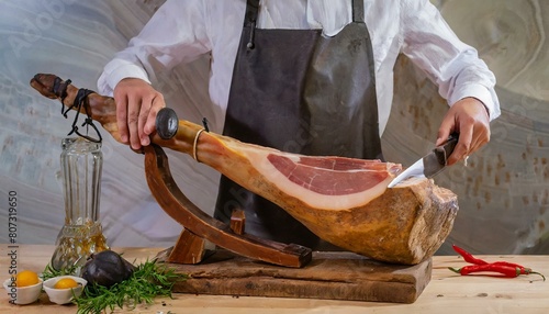 maestro jamonero cortando jamón