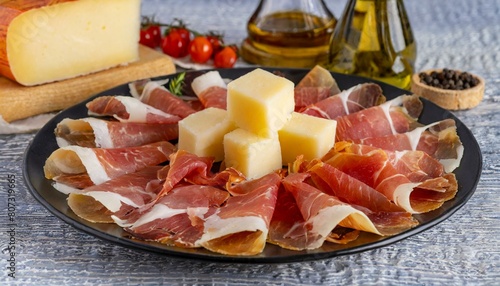 plato de jamón iberico y queso manchego