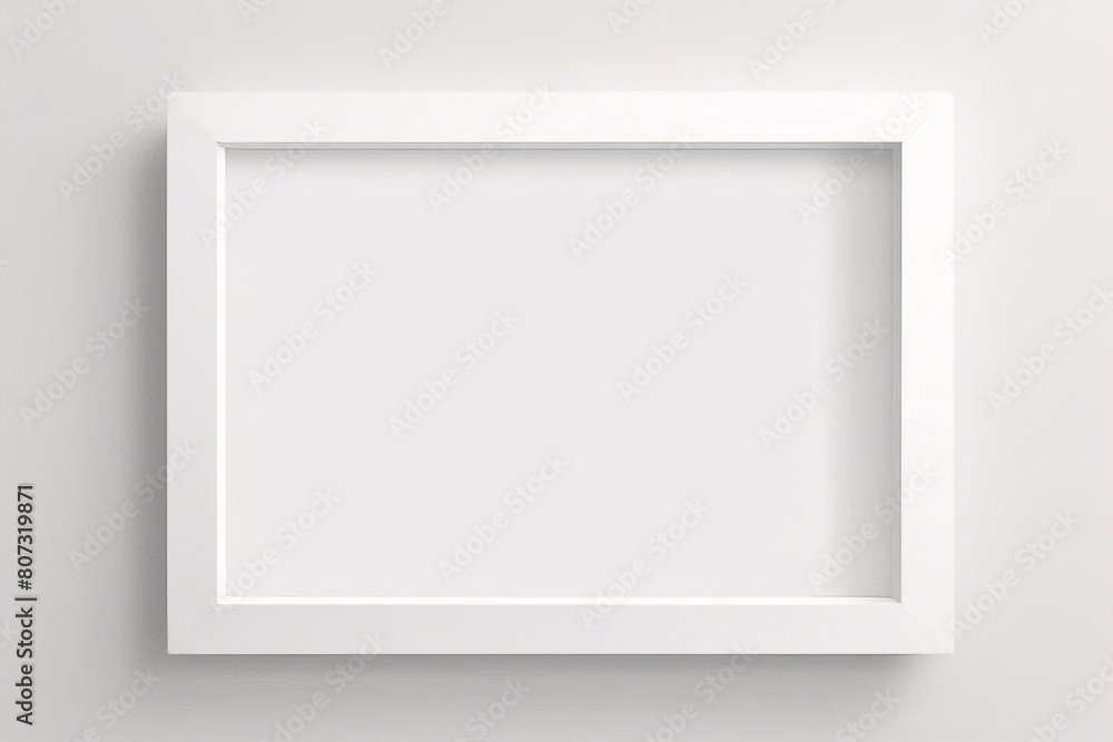 Marco blanco apoyado en el suelo blanco en maqueta interior. Plantilla de una imagen enmarcada en una representación 3D de pared Marco blanco apoyado en el suelo blanco en maqueta interior. Plantilla de una imagen enmarcada en una representación 3D de pared