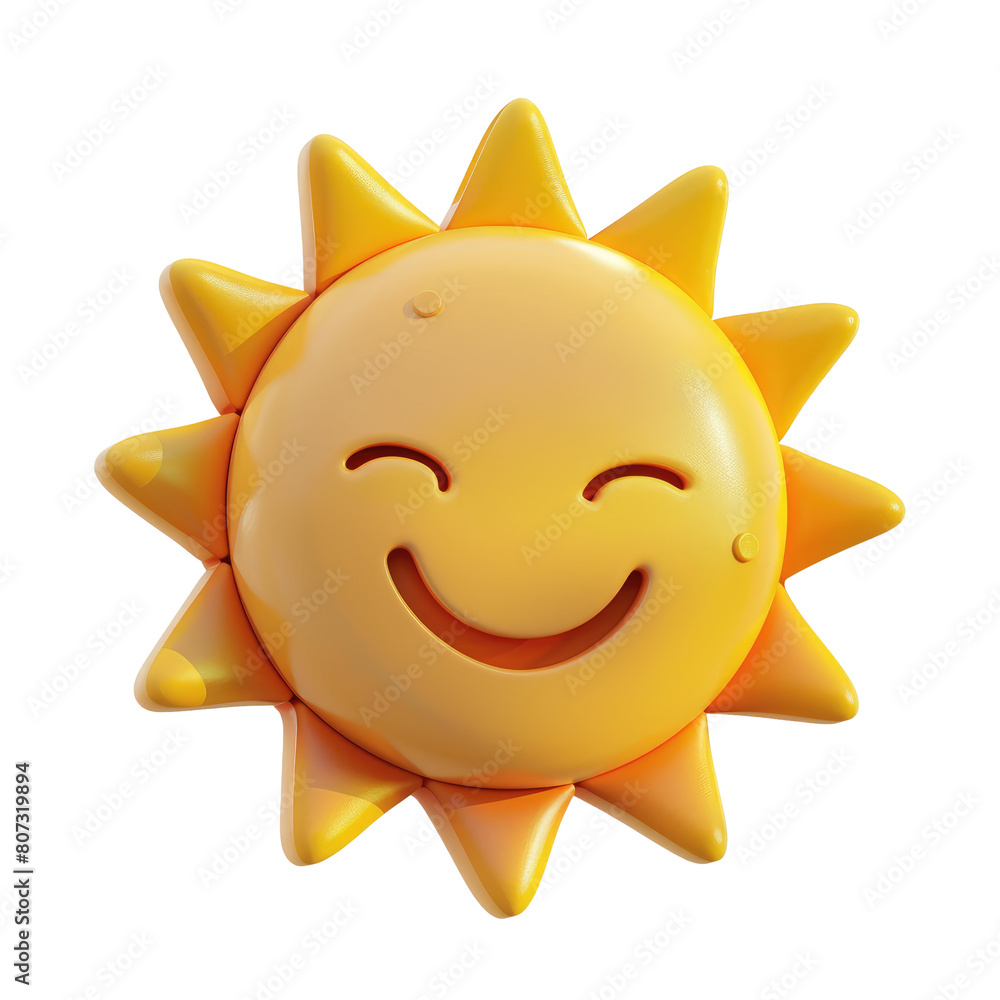 Orange cute sun icon 3D render isolated on white, transparent background PNG