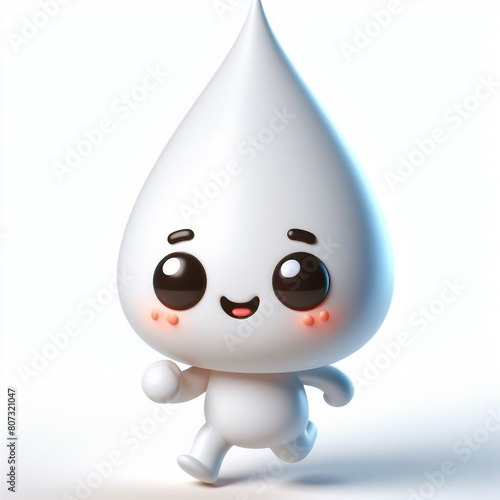 3D milk drop funny cartoon isolated on background. Healthy food and drinks