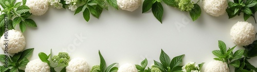 onigiri or rice ball frame border on white background, culinary frame background with size ratio 32:9 photo