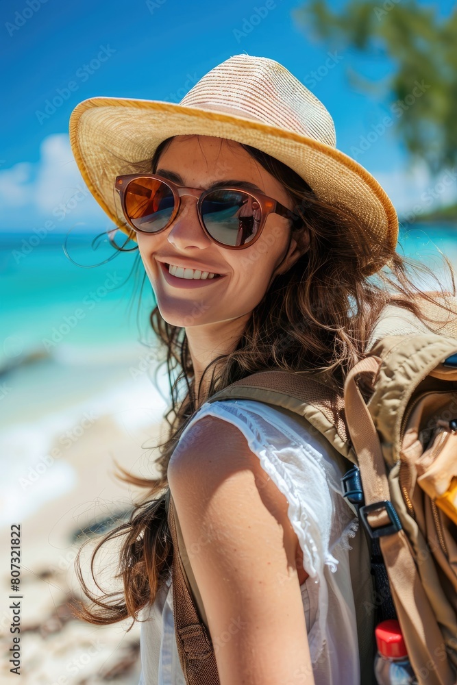 woman tourist close-up on the beach