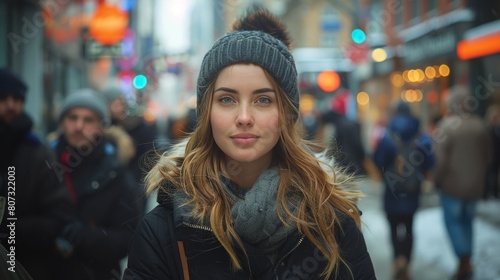 Woman Walking Down Street in Beanie © olegganko