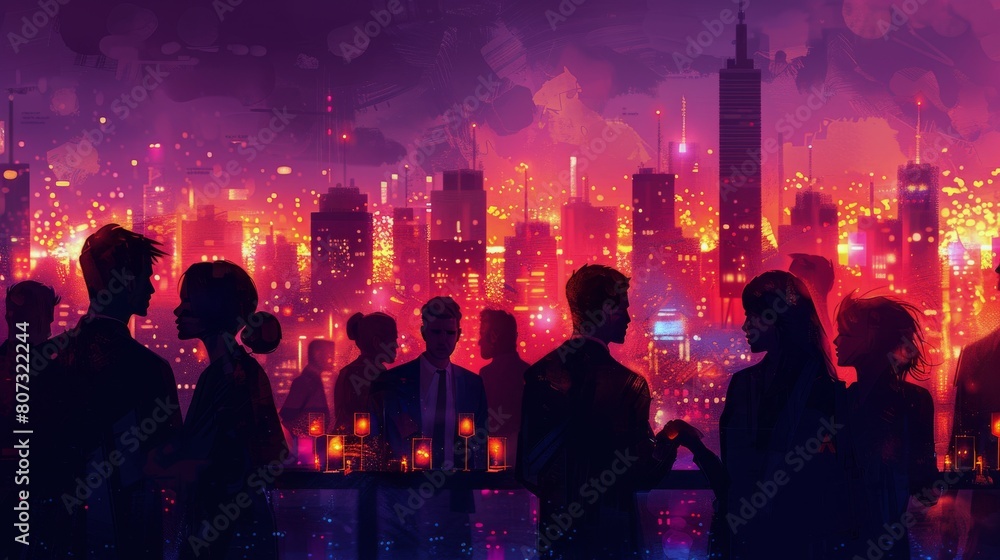 Group of People Standing in Front of City Skyline