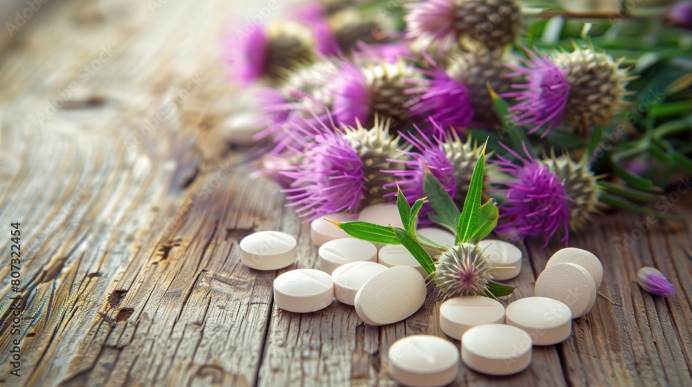 pills with milk thistle close-up selective focus pills with milk thistle close-up selective focus