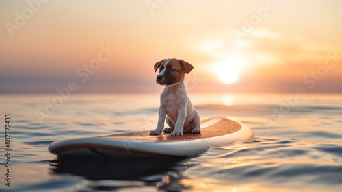 Cachorro fofo em cima de uma prancha de surf - wallpaper HD photo