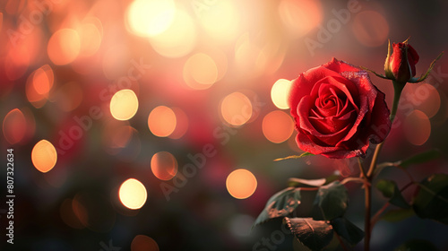 red roses on a red bokeh lights background