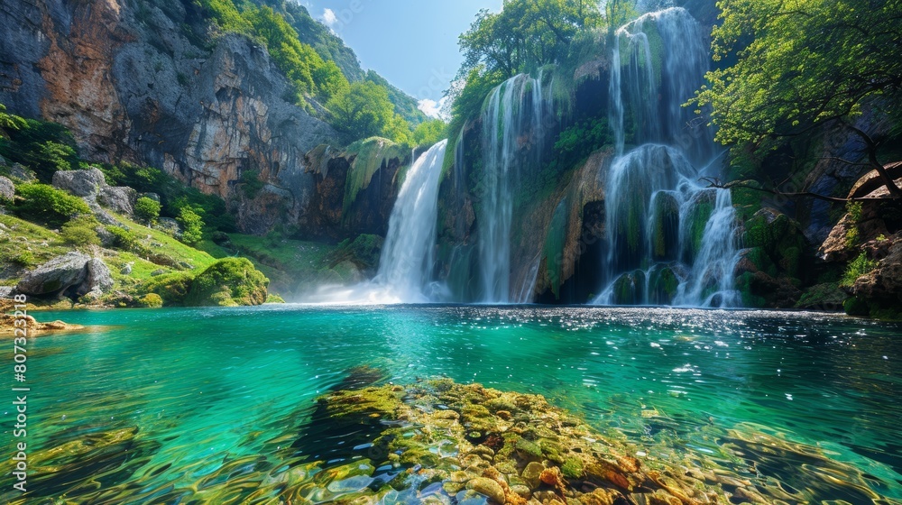 Stunning View of Kravica Waterfall in Bosnia and Herzegovina on a Sunny Day Stunning View of Kravica Waterfall in Bosnia and Herzegovina on a Sunny Day